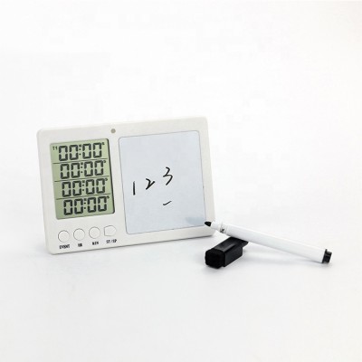 KH-TM017 White Plastic 24 Hour 4 Channel Digital Dual Kitchen Timers with Message Board and Pen