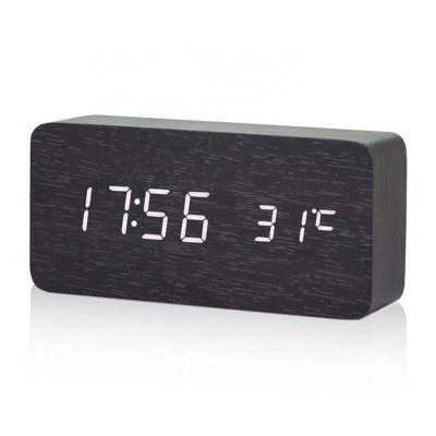 KH-WC003 USB/Battery Powered Modern Double LED Display Digital Desk Wooden Clock With Calendar