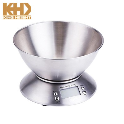 KH-SC009 KING HEIGHT 11lb/5kg Kitchen Scales Stainless Steel Digital Silver Cooking Food Scales with Detachable Mixing Bowl