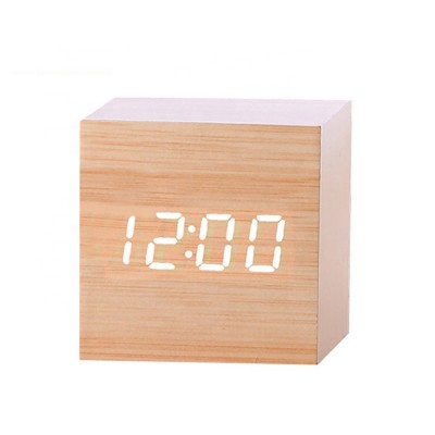 KH-WC001 Promotional Gifts Table Electronic Digital Wooden LED Alarm Clock With Thermometer Temp Date Calendars